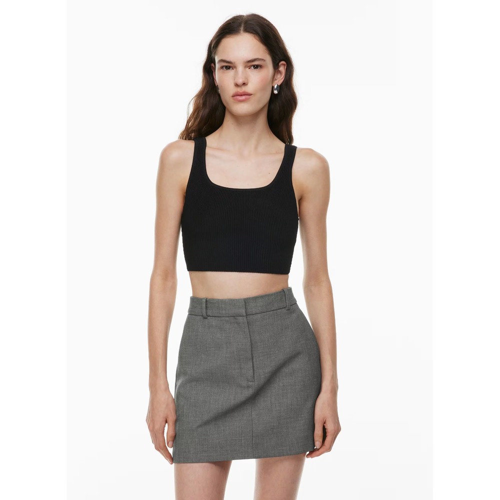NWT Babaton Sculpt Knit Tank Top Womens Medium Black Ribbed Square Neck Modern